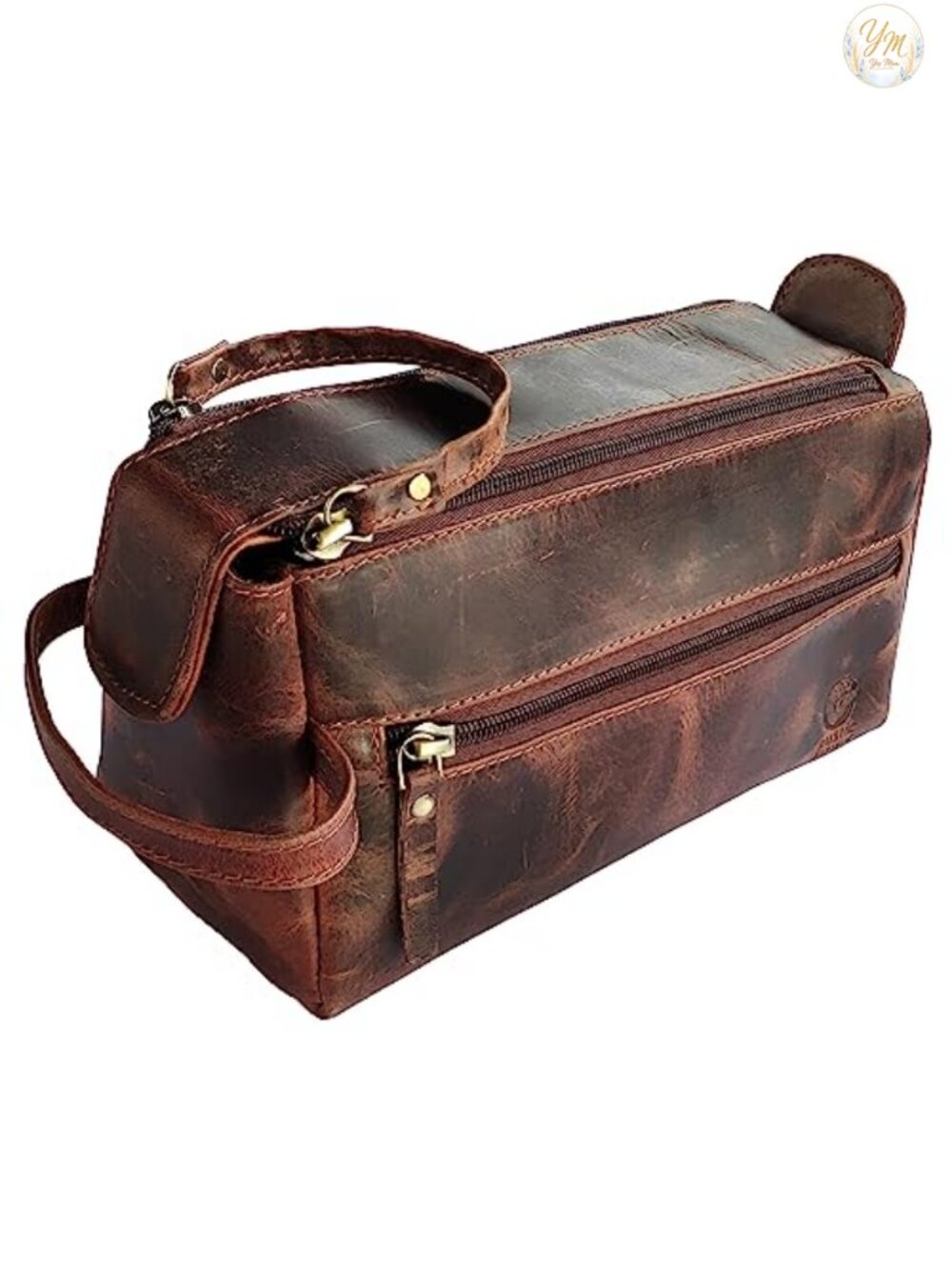 Full Grain Leather Toiletry Bag Travel Dopp Kit Shaving Organizer